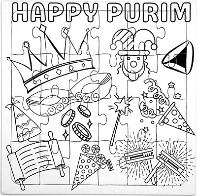 Purim Symbols Colouring-In Puzzle – 24 Pieces